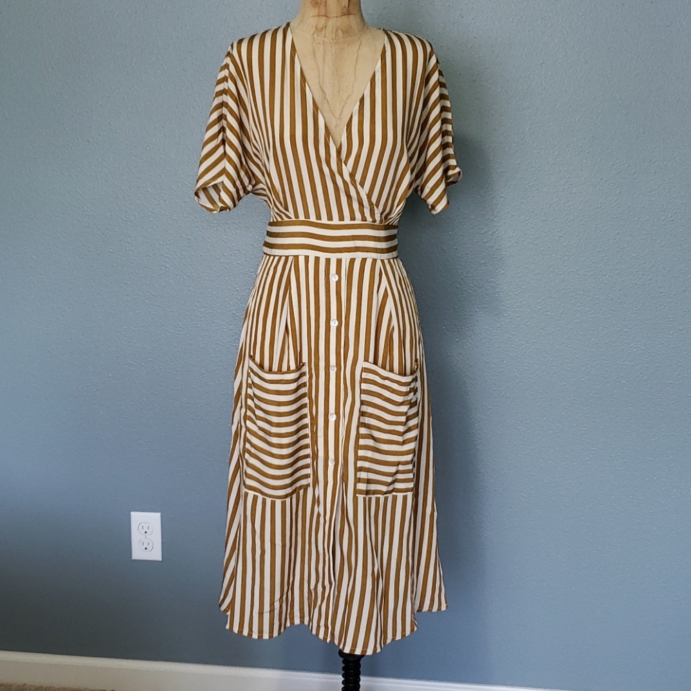 Mustard seed mustard & white stripes wrap dress